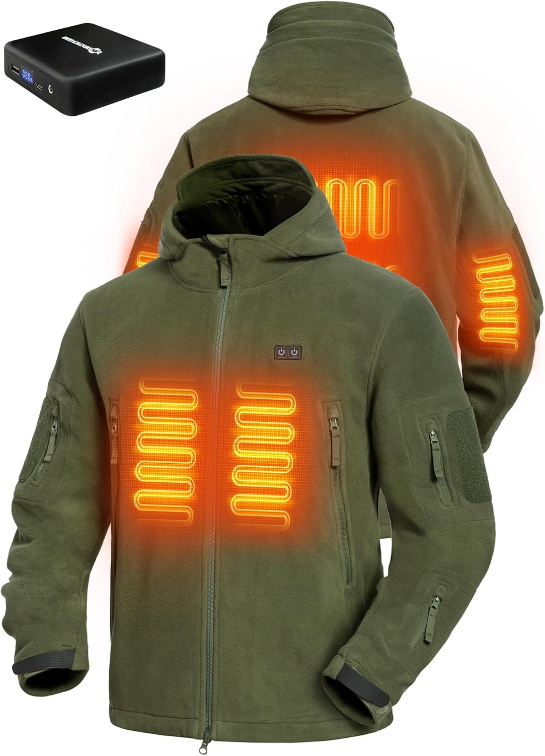 ANTARCTICA GEAR Heated Jacket with 12V 16000mAh Battery Pack, Polar Fleece Coat for Men Women, Fit Zip Hood Winter Jacket