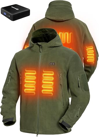 ANTARCTICA GEAR Heated Jacket with 12V 16000mAh Battery Pack, Polar Fleece Coat for Men Women, Fit Zip Hood Winter Jacket