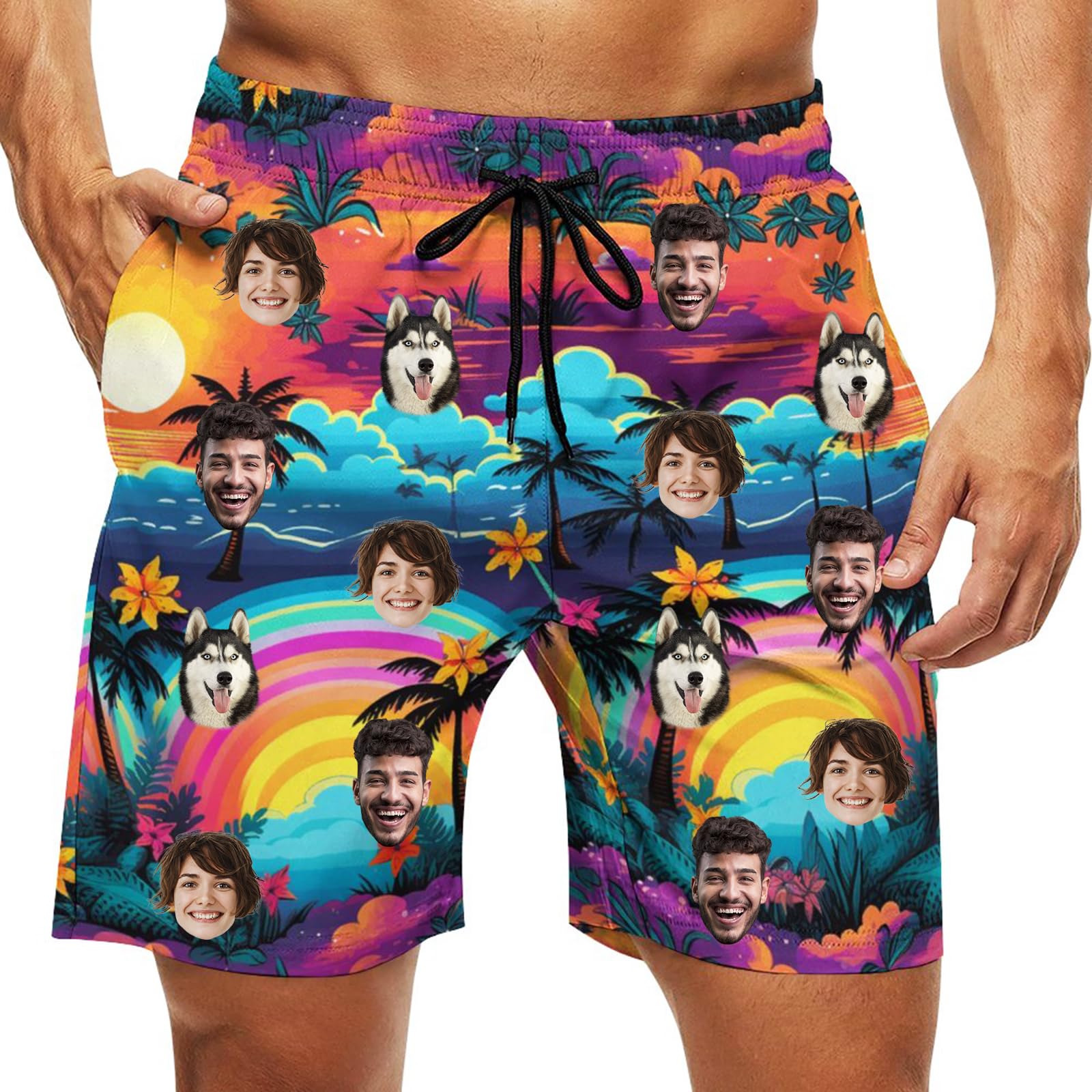 Custom Swim Trunks Men Personalized Funny Swim Beach Shorts with Faces on Them Custom Birthday Gifts for Men