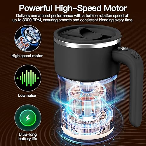 Miniatura 4 de Taza mezcladora eléctrica de 12 onzas, recargable, regalo para los amantes del café y uso en la oficina (negro)