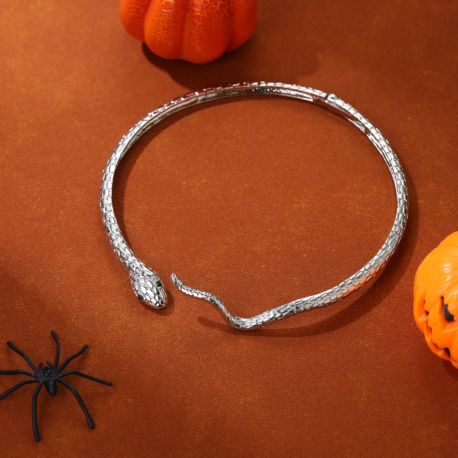 BriLove Gothic Punk Flexible Snake Choker Strand Necklace for Costume, Shiny Rhinestones Halloween Snake Jewelry for Women Cosplay Party Accessories - Image 5