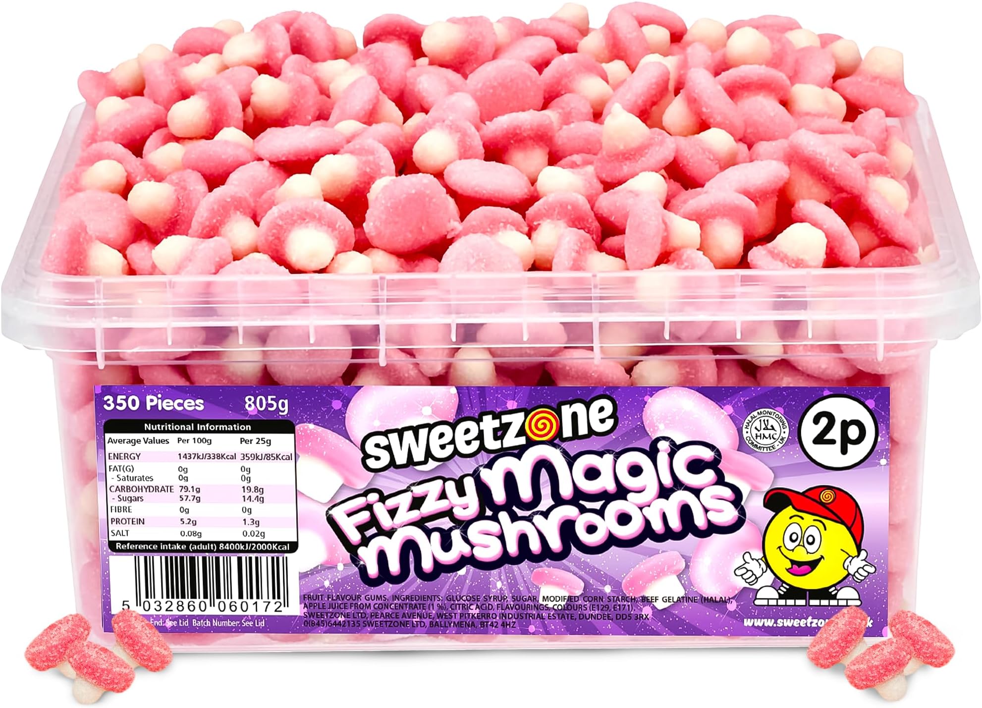 Sweetzone Fizzy Magic Mushroom 805g, 350pcs Gummy Sweets - Gummy Mushroom Pink and White Sweets with these Irresistible, Halal Sweets Fruity Chewy Treats, Suitable for All Ages