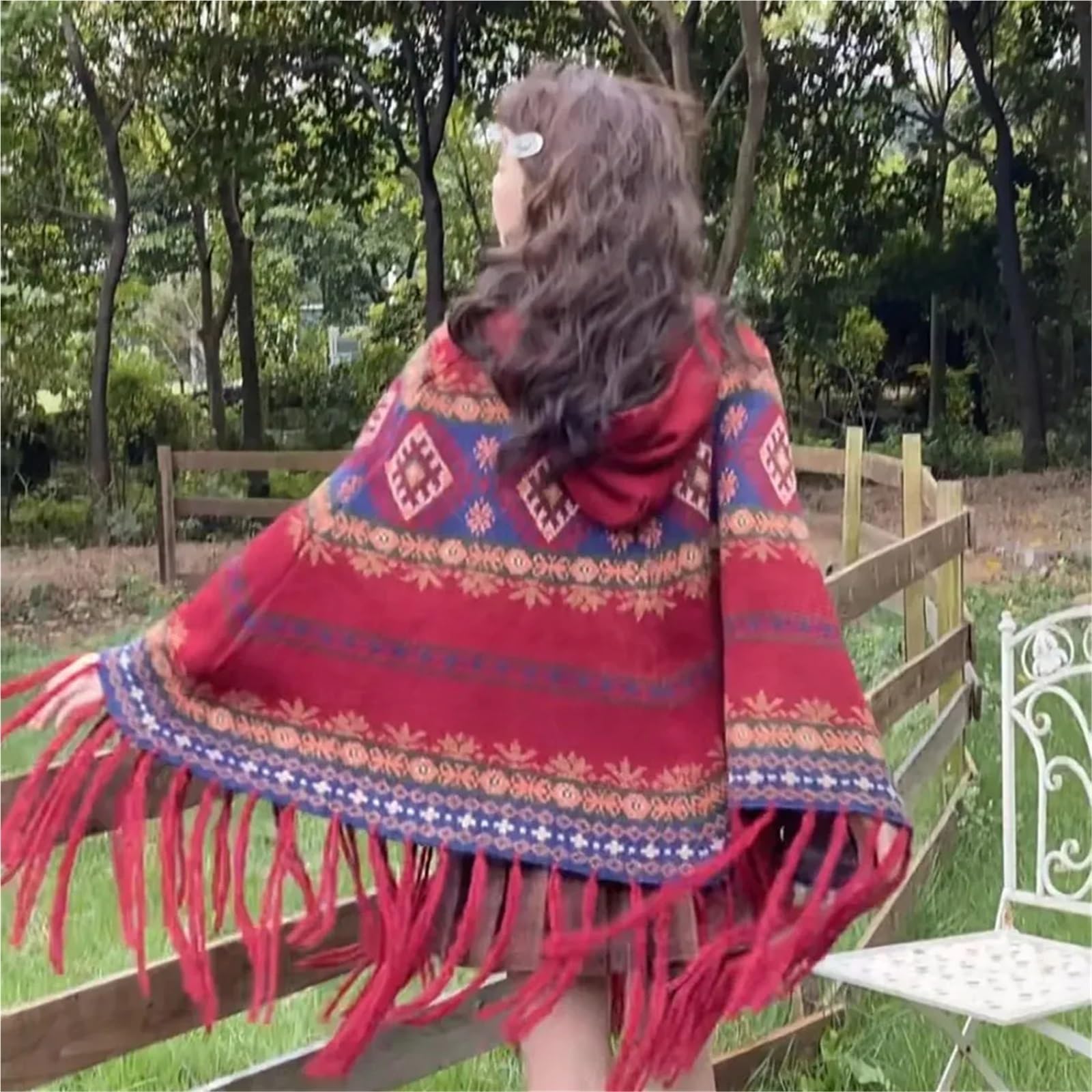 Poncho Donna Poncho Invernale da Viaggio, da Donna, Stile Boho, Vintage, Natalizio, con Cappuccio, Scialle, Maglione, Cappotto