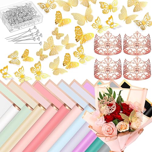 Ctosree 276 piezas de ramilletes de boda para corona de flores, papel de regalo a granel y decoración de pared de mariposa 3D para florería,