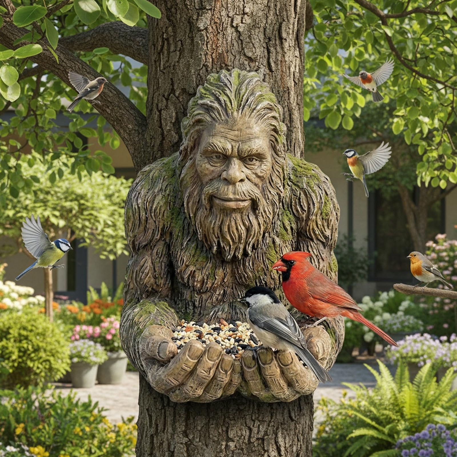 Himalaya - Scultura di assunzione di cibo per uccelli con foro nascosto decorazione da giardino in resina per balcone terrazza