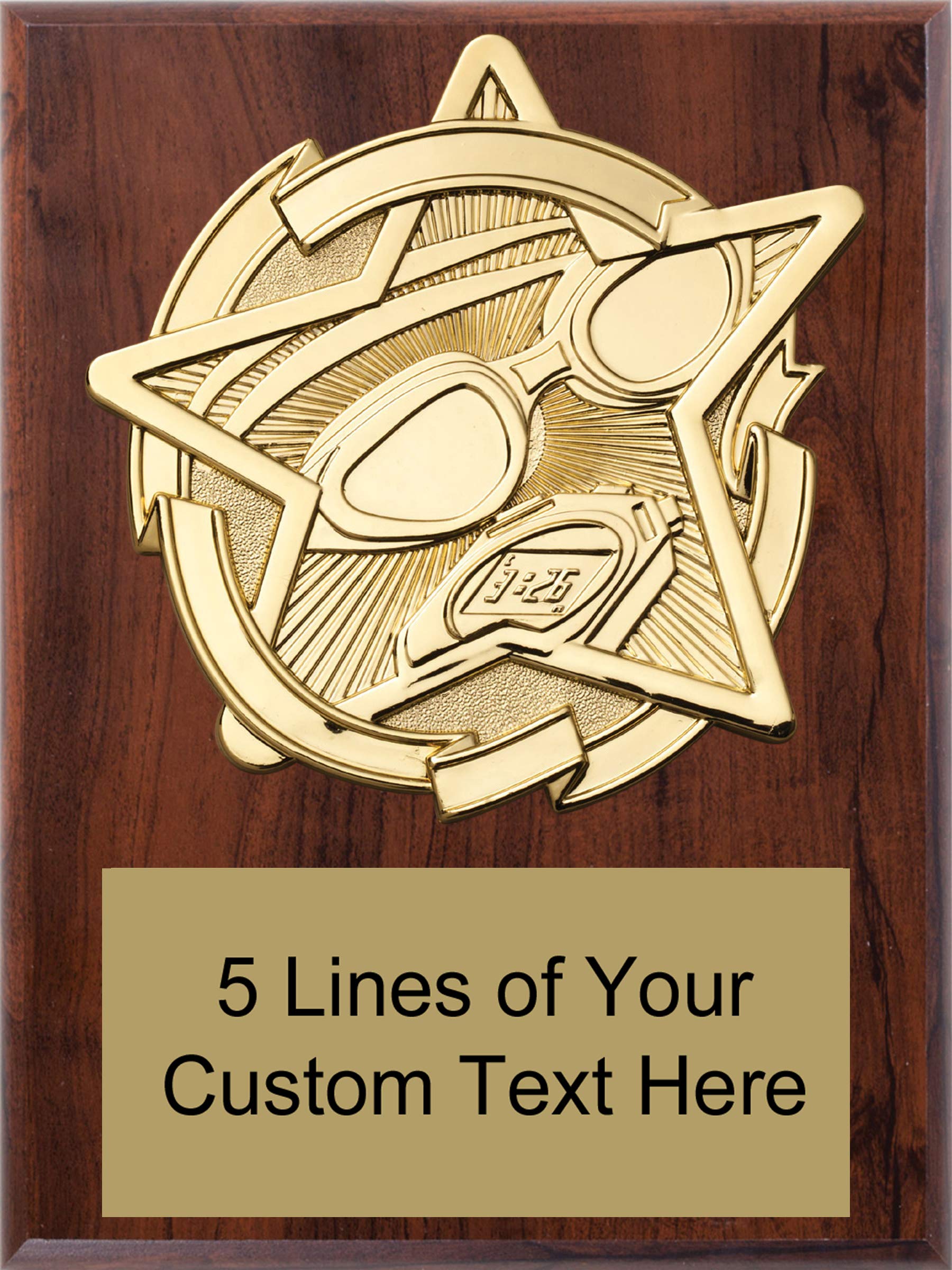 Express Medals 6 x 8 Cherry Finish Wood Swimming Star Plaque Trophy Award with Up to 5 Lines of Free Engraving