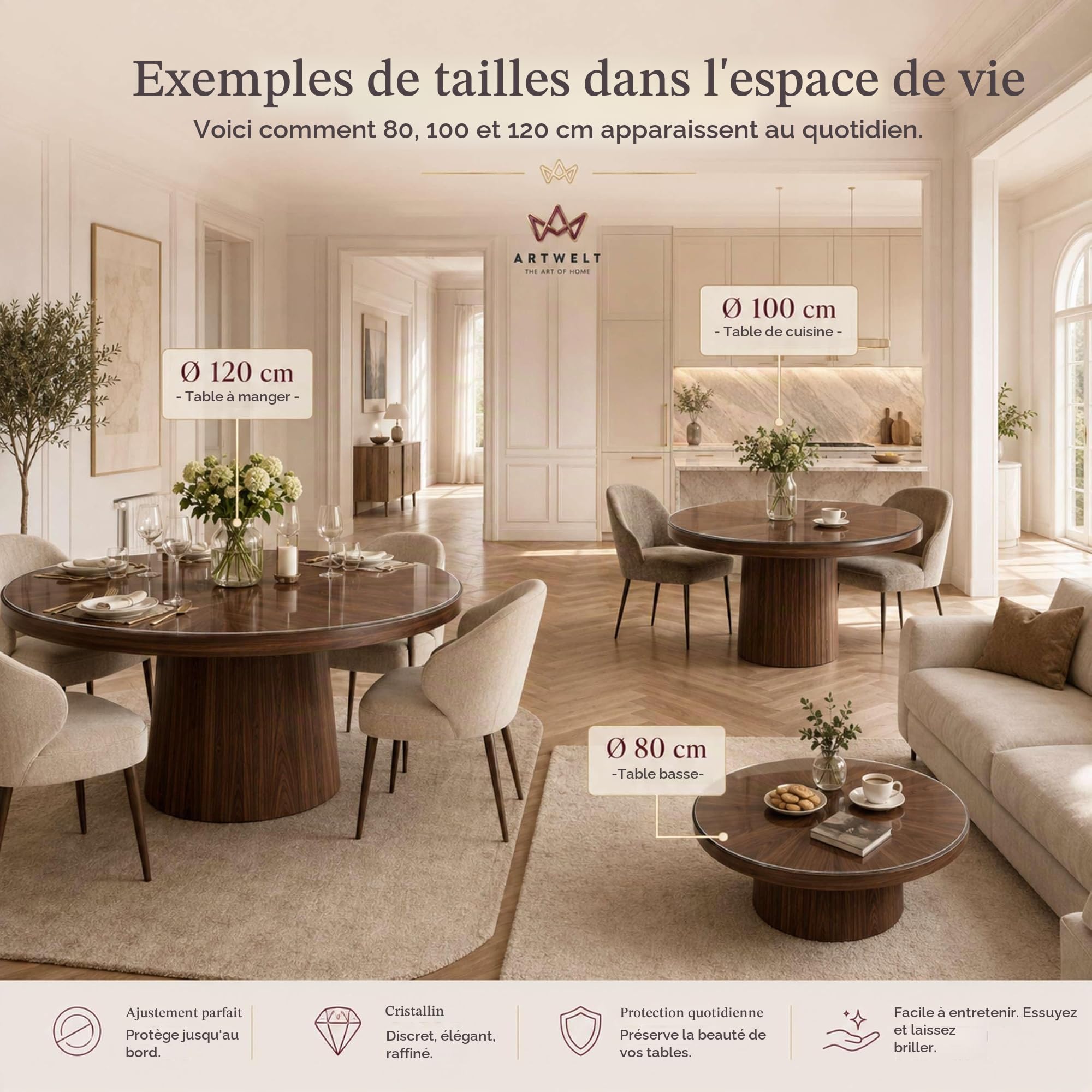 Artwelt Nappe Transparente Ronde Film Protection de Table Imperméable Lavable Résistant à la Graisse Film pour Les Tables Rondes Taille Souhaitée en Diamètre 60cm