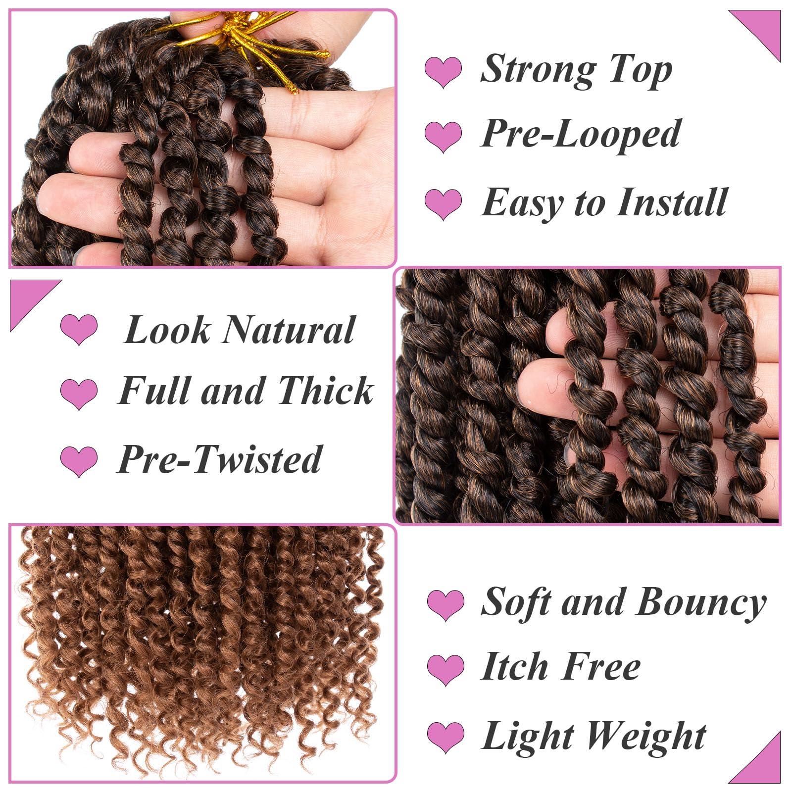 Samtress 22 Inch Pre-twisted passion twist hair for Women 8 Packs Ombre Brown Bomb Pre Twisted Water Wave Crochet Twist Pre Looped Curly Bohemian Synthetic Braiding Hair Extensions (#T30) - Image 3