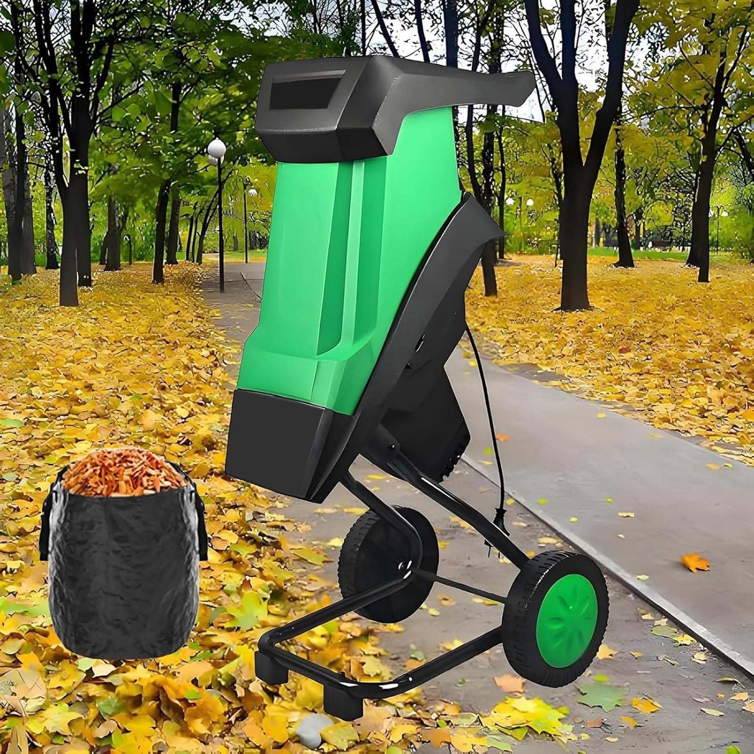 Trituradora De Jardín 2400W Con Bolsa De 50L, Biotrituradora Silenciosa De 40mm Y Motor 4500RPM, Herramienta Con Ruedas Para Triturar Ramas, Hojas Y Residuos En Jardines Domésticos
