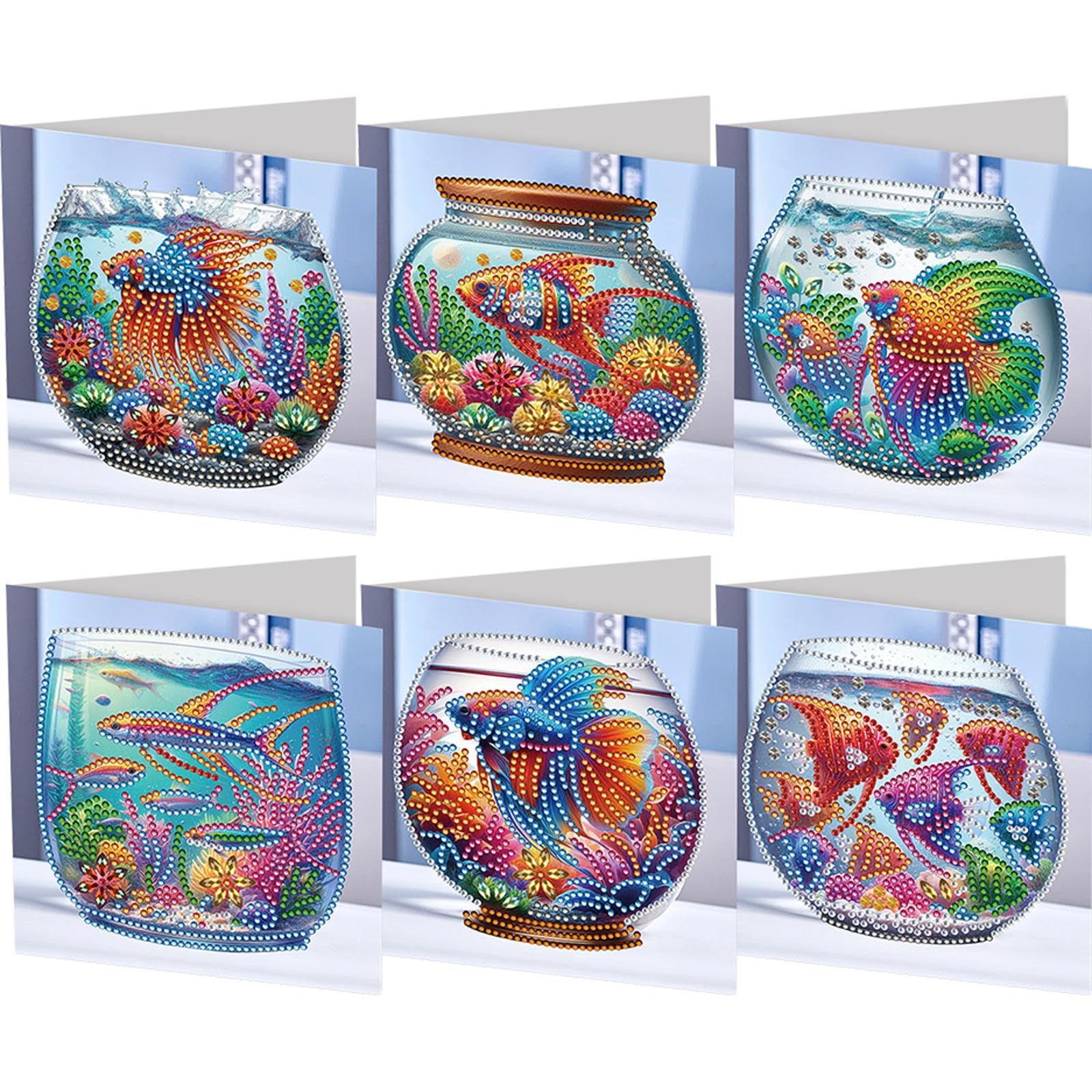 Fiorky 5D Diamond Greeting Cards - 6Pcs Christmas Series Painting Kit With Rhinestone for Holiday, Birthday Wishes to Family Friends
