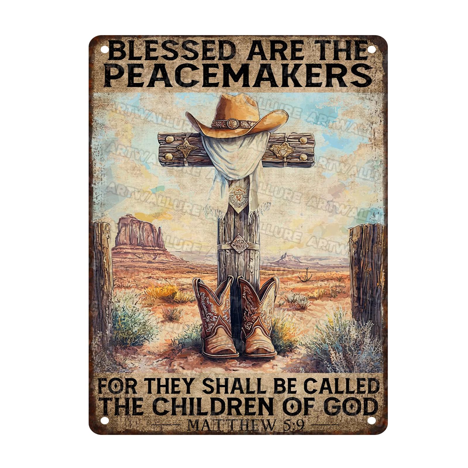Retro Cowboy Boots Hat Metal Tin Plaque Rustic Home Decor Religious Wall Art Inspirational 12x16inch