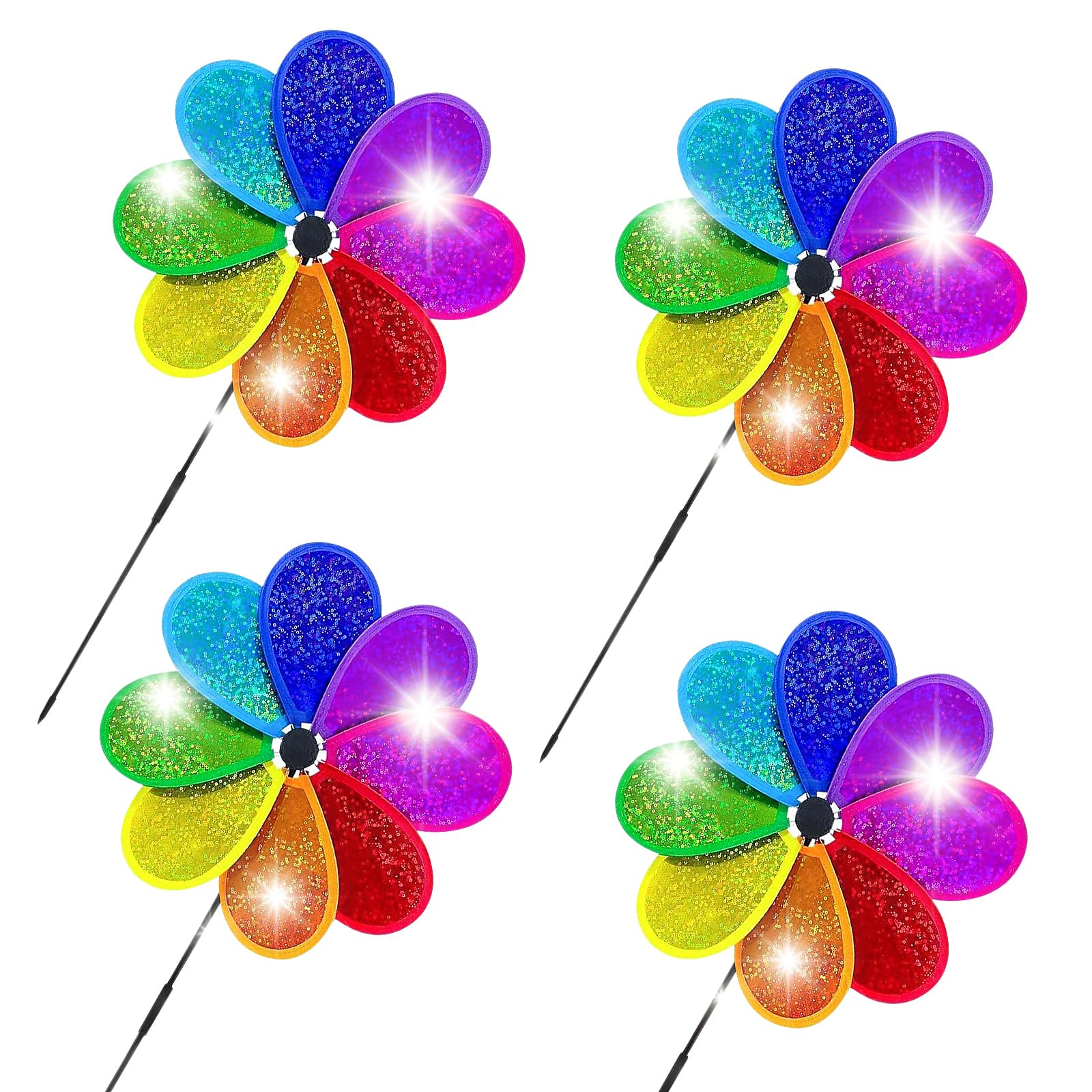 Of 4 Flower Windmill Rainbow Sparkly Windmill Spinner for Yard Garden Balcony Garden Stake Decoration for