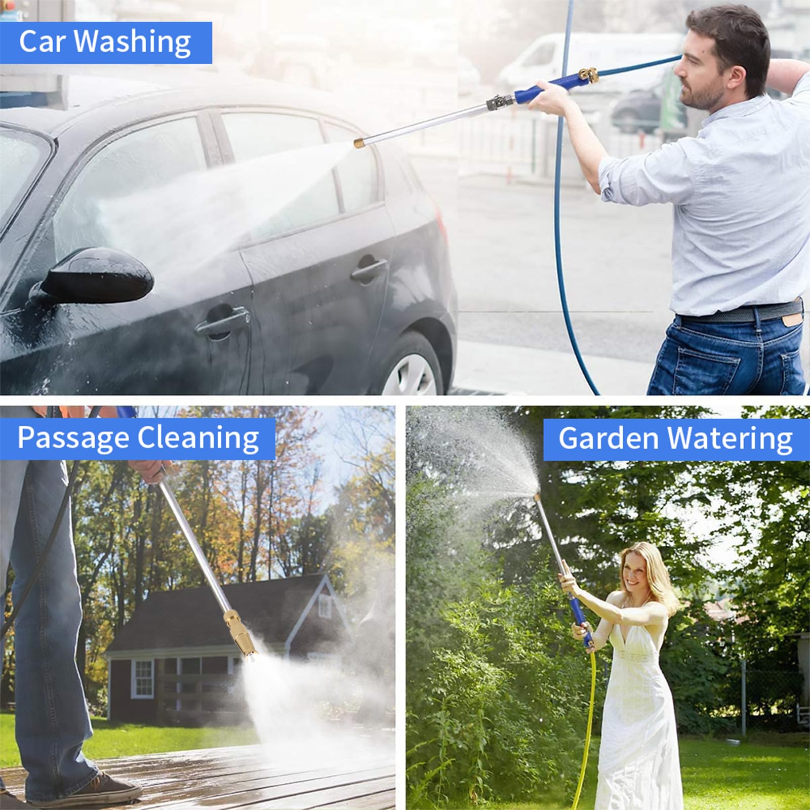 Pressure Washer, Hillylolly Lancia Acqua ad Alta Pressione Lavaggio, Pistola ad Acqua ad Alta Pressione, Getto d Acqua per Pulizia, Pulitore, Bacchetta Idropulitrice, per Tubo Acqua (Blu 3)