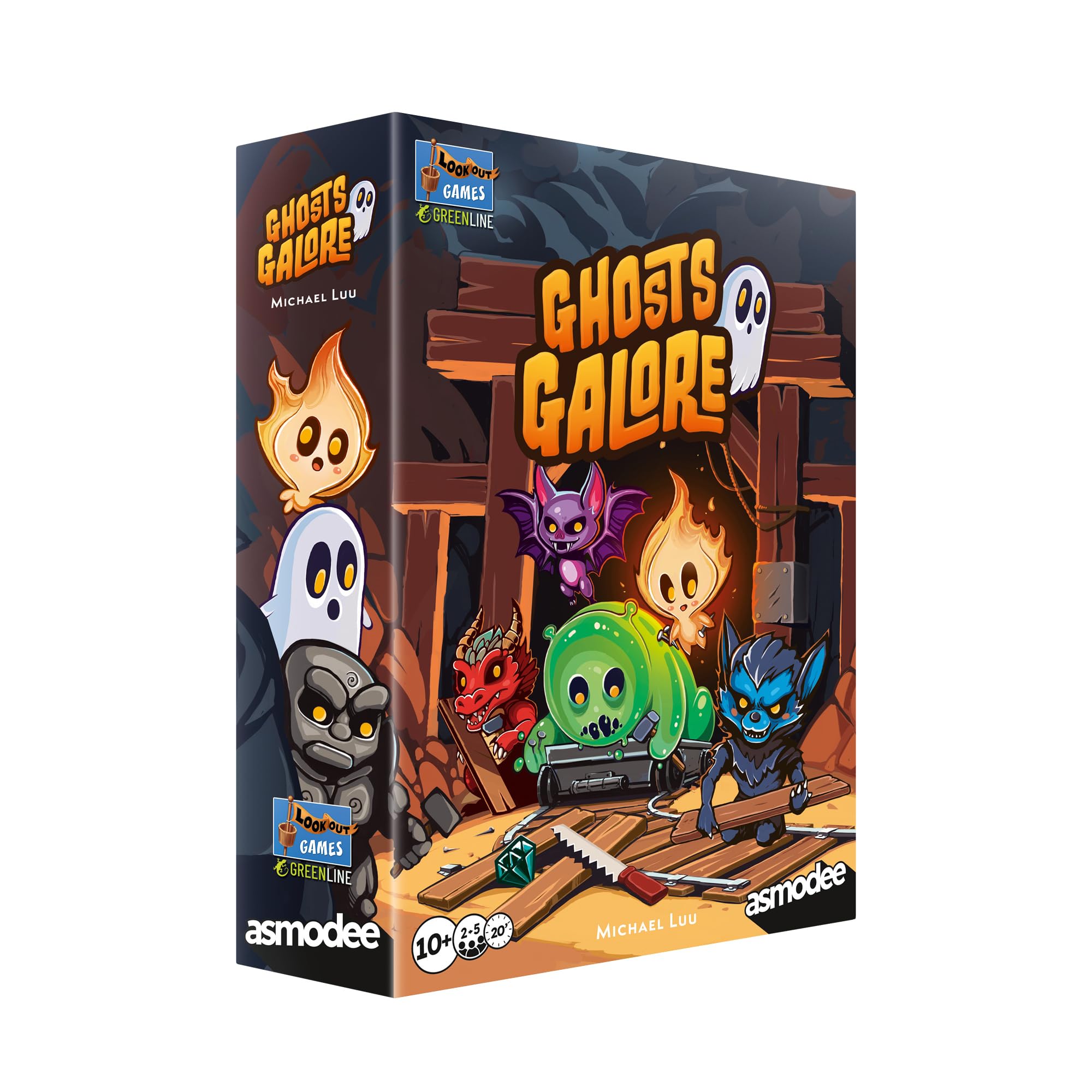 Asmodee Ghosts Galore Board Game - Zbuduj upiorny dom duchów i nawiedzaj minę dla potworów w grze strategicznej układania płytek i budowaniu trasy dla