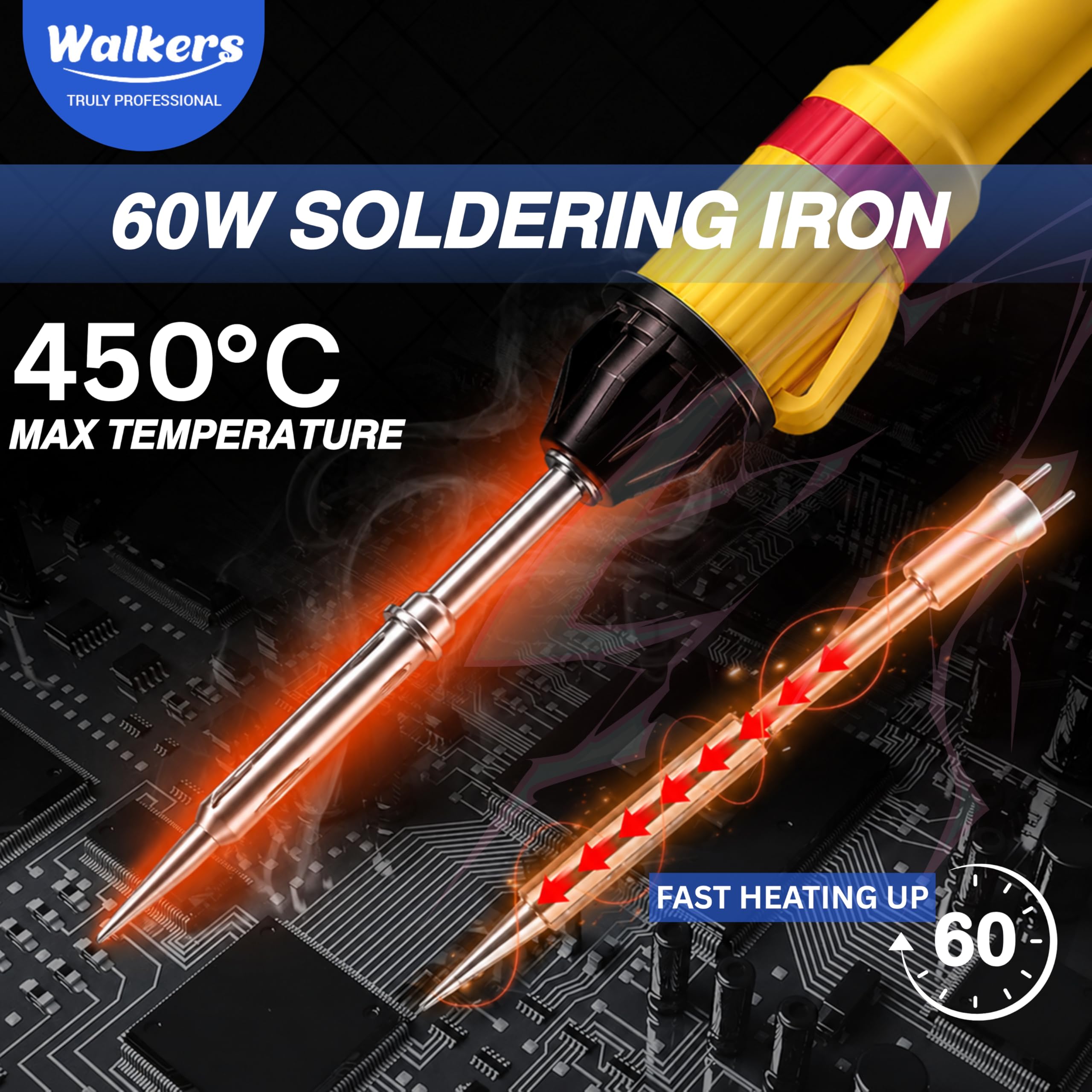 Walkers Electronic 12in1 Mobile Repairing Soldering and Desoldering Equipment Tool Machine Combo Kit Set with Flux Paste and Wire 25 W Simple (Flat, Pointed Tip)