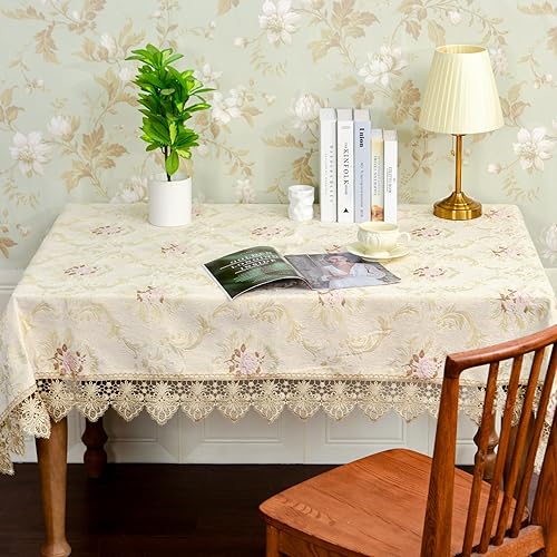 Miniatura 6 de OOKSEN Mantel rectangular de encaje estilo rústico de granja, mantel jacquard bordado vintage oblongo, para cocina, comedor, Navidad, boda, fiesta,