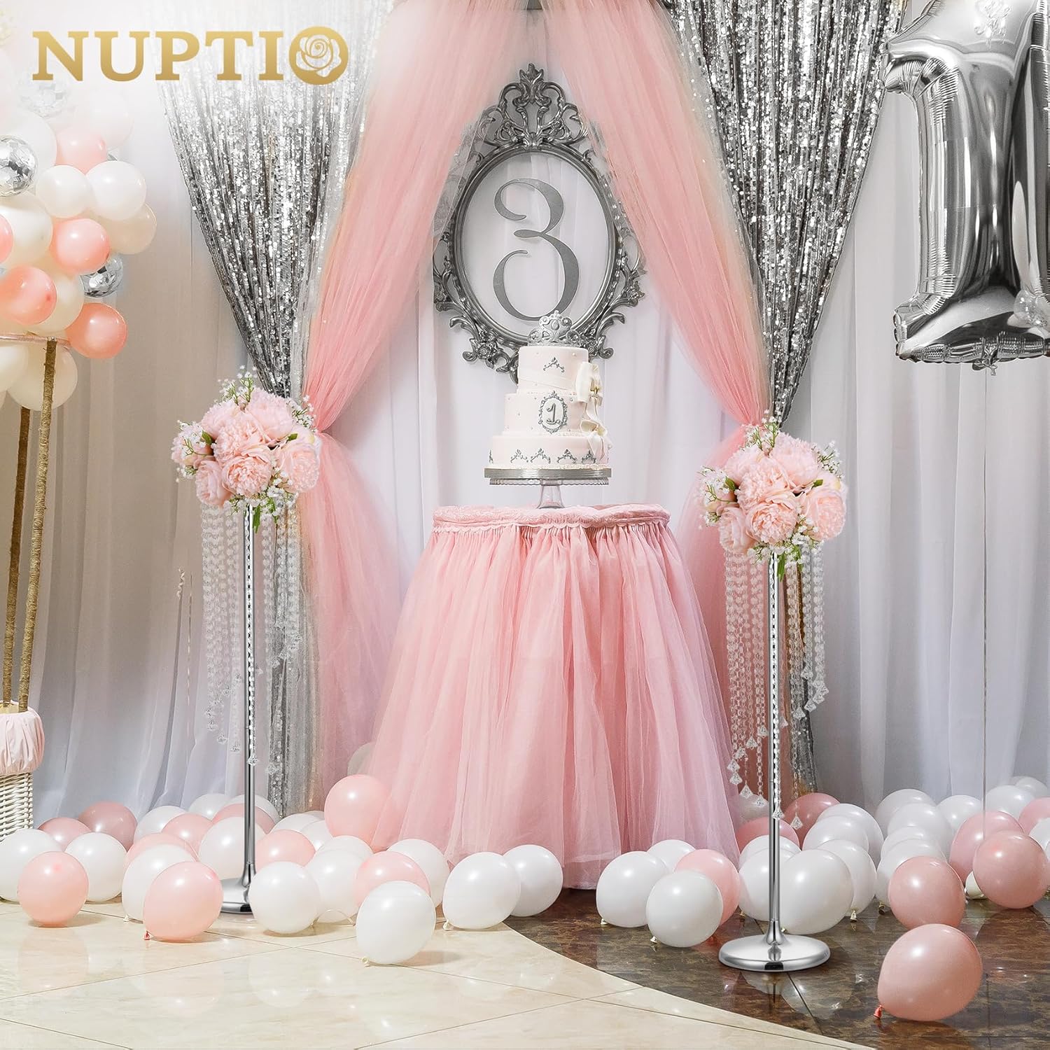 Nuptio 2 Pcs 35.4inch Tall Wedding Centerpieces Silver Vases Crystal Flower Vase Metal Flowers Stand for Party Tables Decorations - Elegant Bulk Weddings Decoration Table Chandelier Centerpiece stands