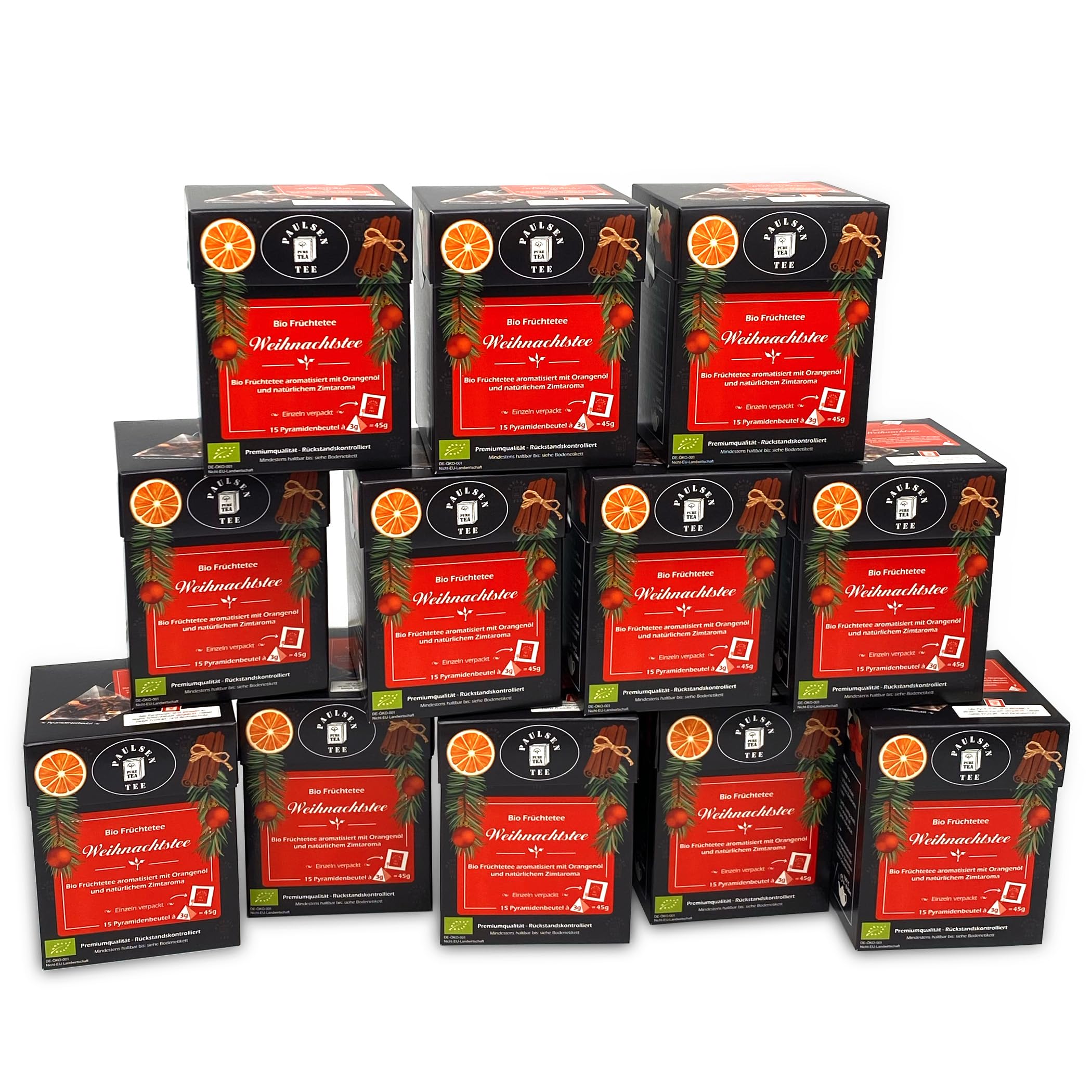 Paulsen - Bio Weihnachtstee - Früchtetee - im Pyramidenbeutel, einzeln kuvertiert - 15 x 3 g pro Faltschachtel- 45g (12er-Pack)