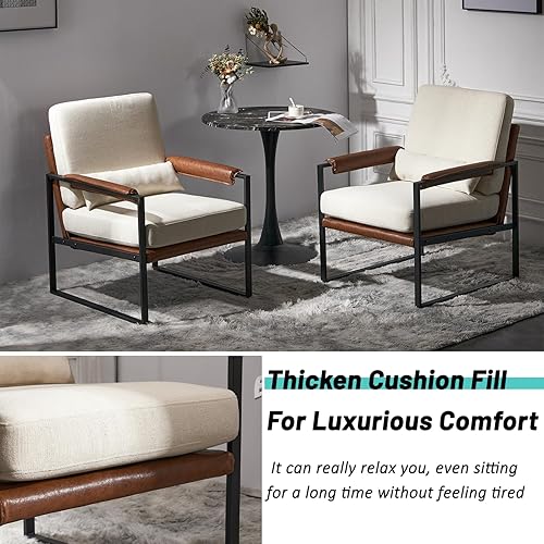 Miniatura 5 de JOYBASE Silla decorativa de piel sintética, silla decorativa moderna de mediados de siglo, sillón, marco de metal, cómoda silla de lectura, sillón