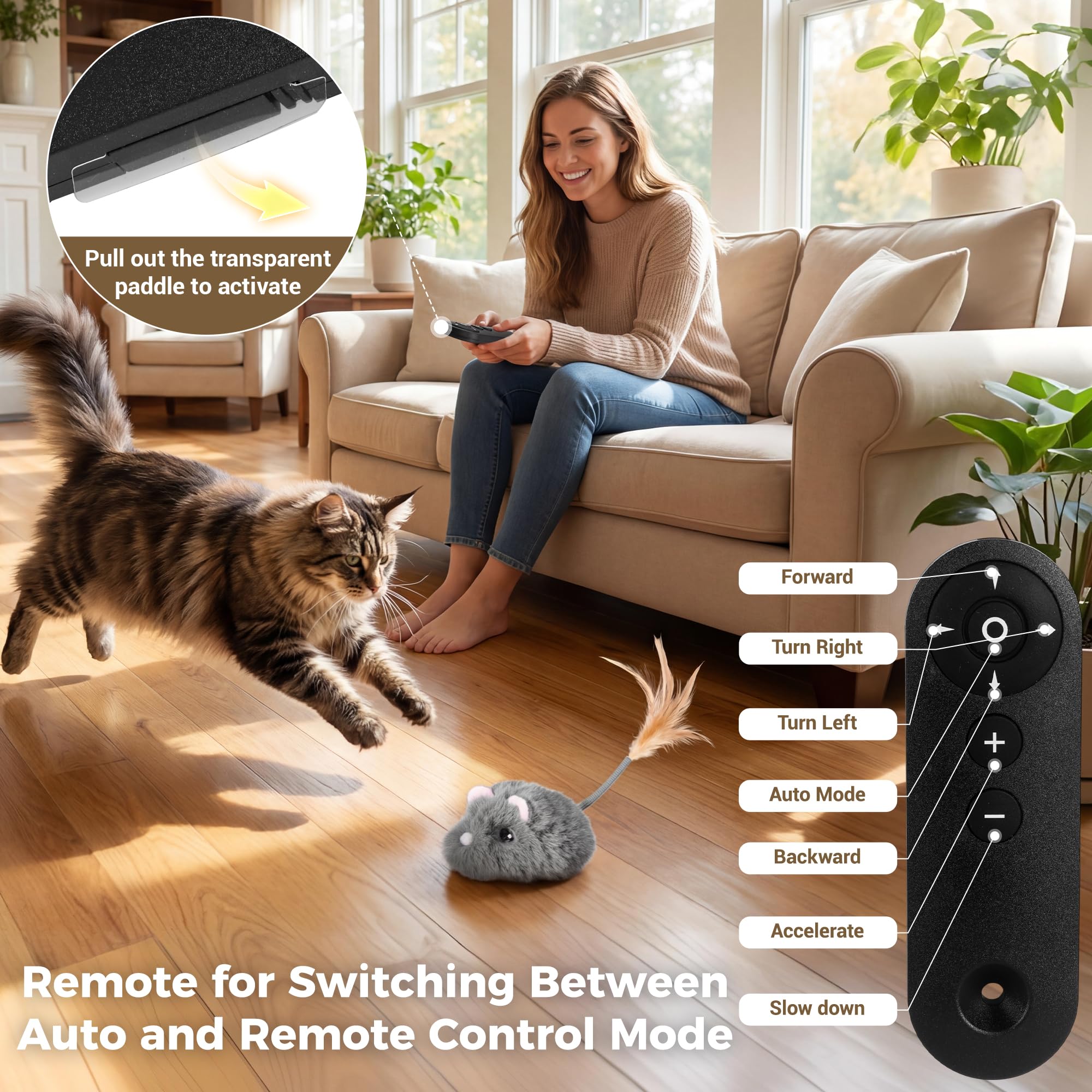 Juguete interactivo con control remoto automático para gatos, juguete de peluche para gatos, funciona con pilas