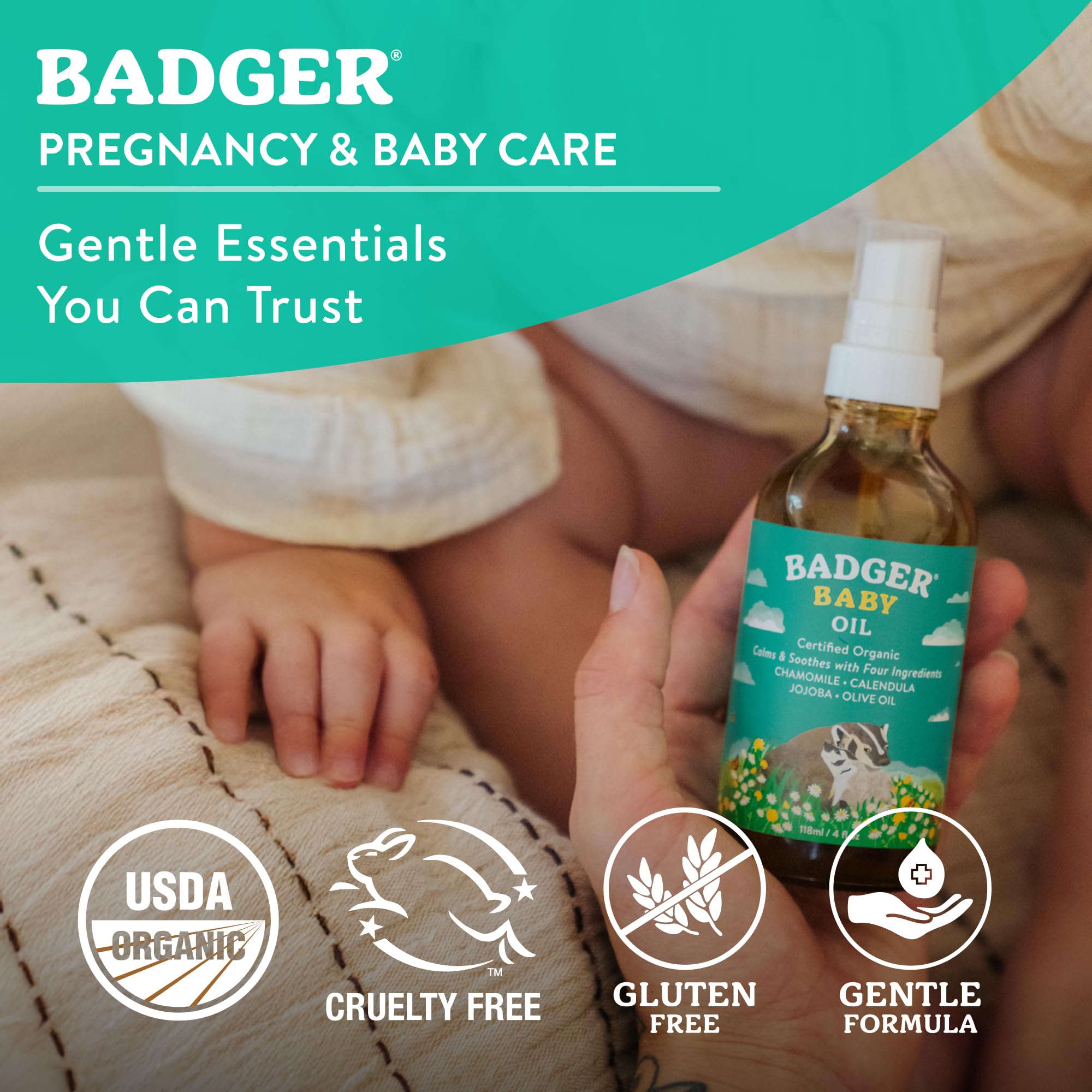 Badger -Beruhigendes Babyöl Kamille & Ringelblume - 4 oz.