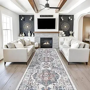 4x12 Wide Hallway Runner Rug: Vintage Washable Soft Runners for Living Room Bedroom Water Resistant Carpet with Non-Slip Backing for Entry Kitchen Dining Room Thin Bathroom Floor Mat(Brick,4x12)
