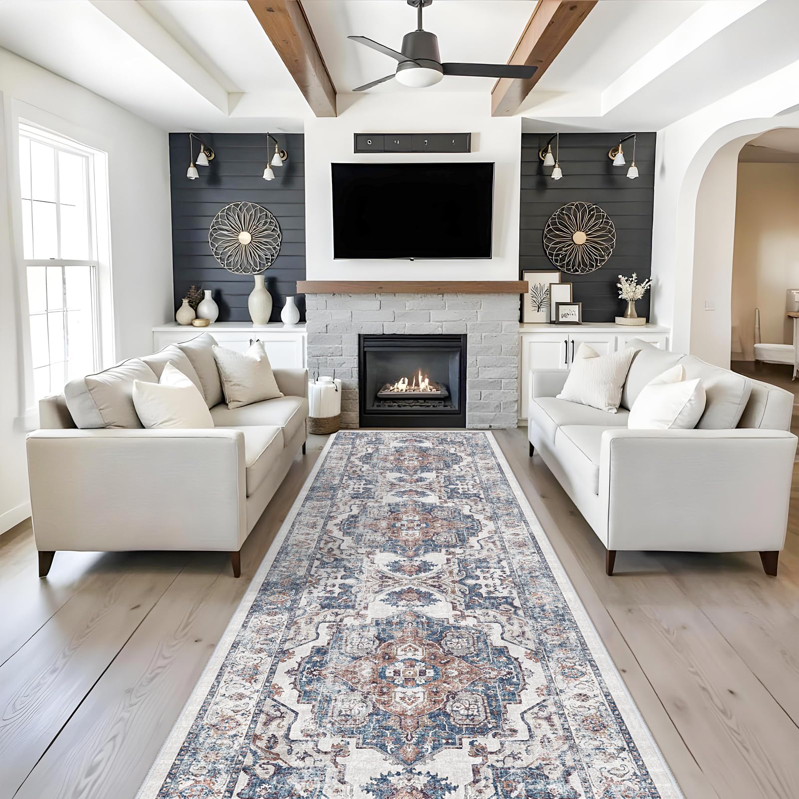 4x12 Wide Hallway Runner Rug: Vintage Washable Soft Runners for Living Room Bedroom Water Resistant Carpet with Non-Slip Backing for Entry Kitchen