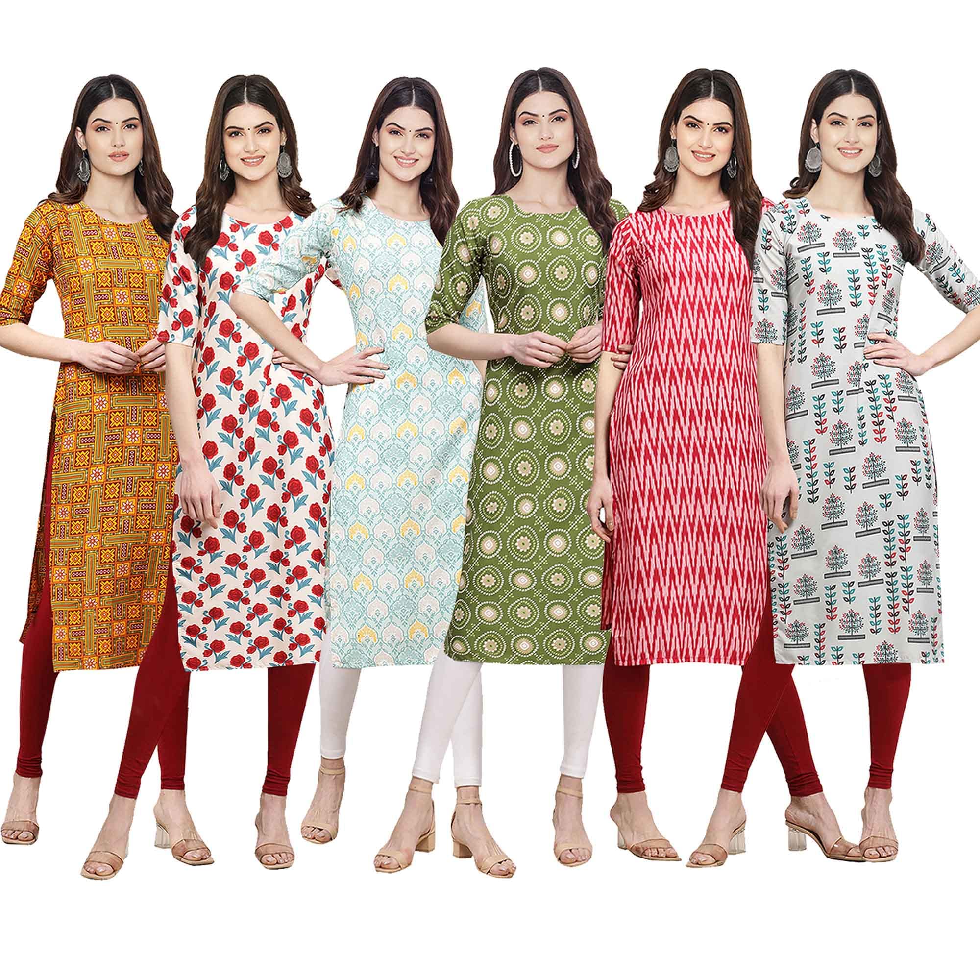 Pinkmint Women's Crepe Digital Print Straight Kurta [Pack Of 6] (Cke-333-342-343-338-328-340-Xxl)