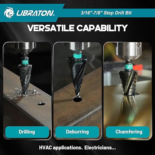 Miniatura 8 de LIBRATON Juego de brocas con paso de flauta en espiral, M35 cobalto Unibit de 316 a 78 pulgadas, brocas escalonadas recubiertas AlTiN, cuatro