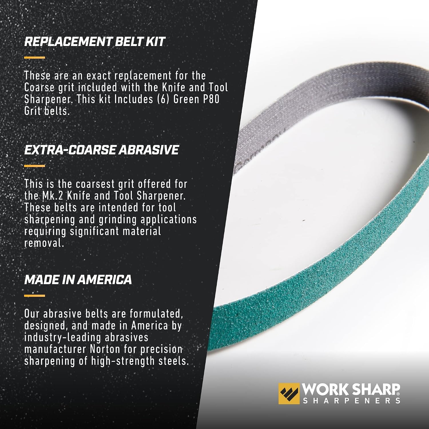 Work Sharp Knife & Tool Sharpener P80 Extra Coarse Grit Replacement Belt Kit WSSA0002703C Green