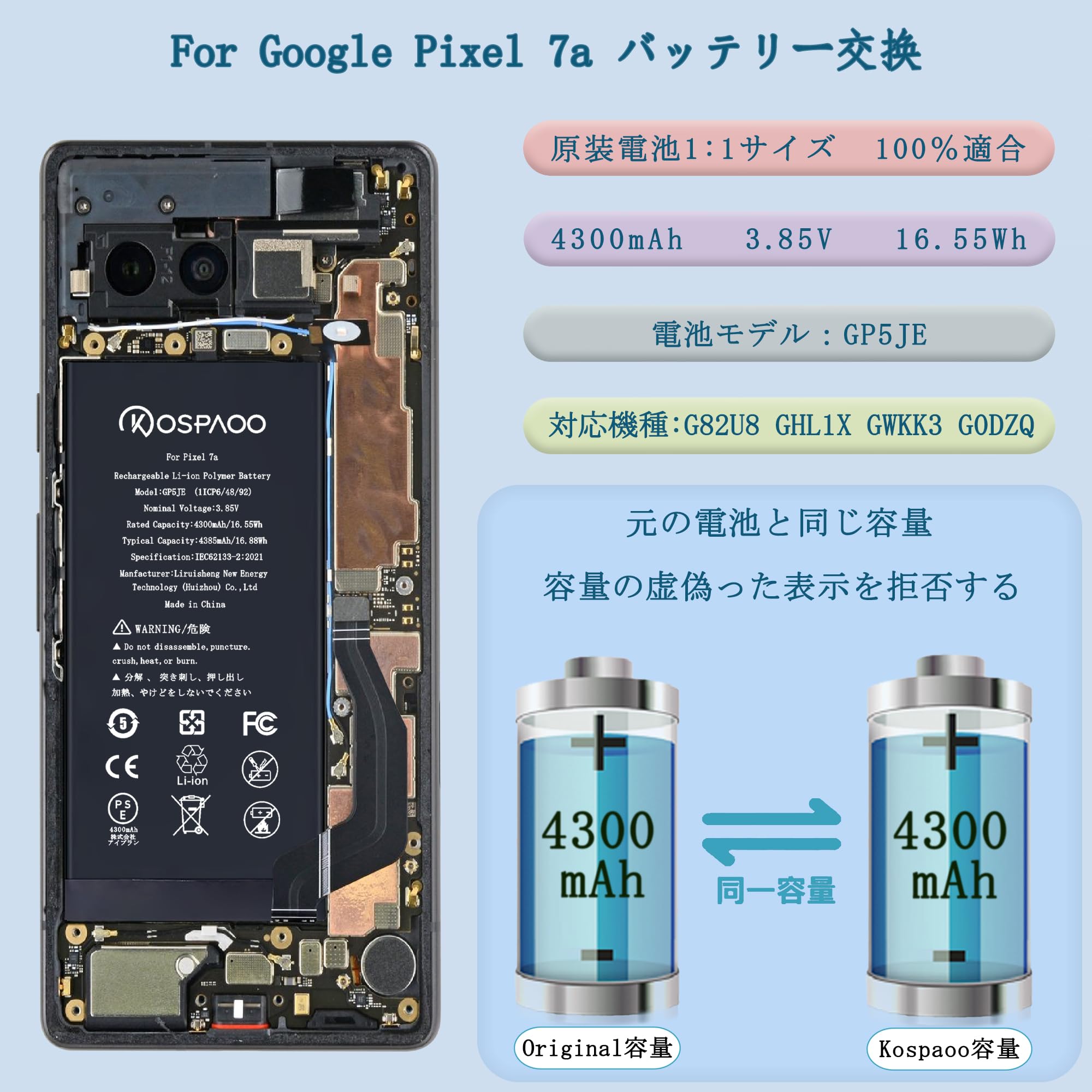 Amazon | KOSPAOO for Google Pixel 7a バッテリー 第7a世代 交換 容量 