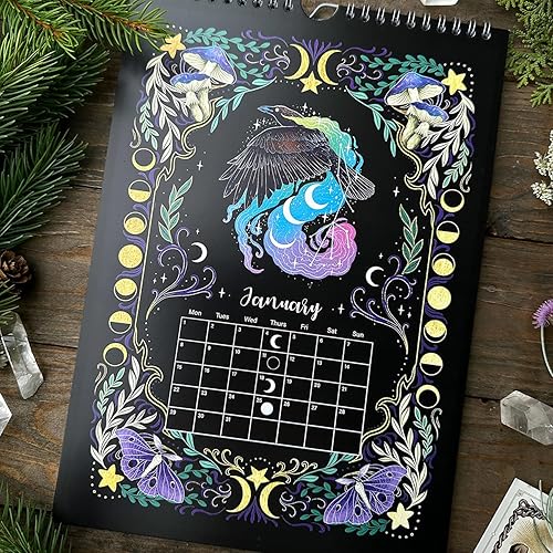 Miniatura 3 de Calendario lunar 2024 de bosque oscuro, calendario lunar colorido de tinta de agua para el hogar y la oficina, incluye 12 ilustraciones originales,