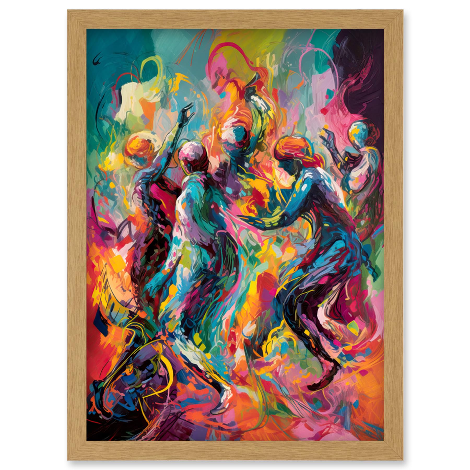 Artery8 Abstract Figures Vibrant Dance Expression Artwork Framed Wall Art Print A4