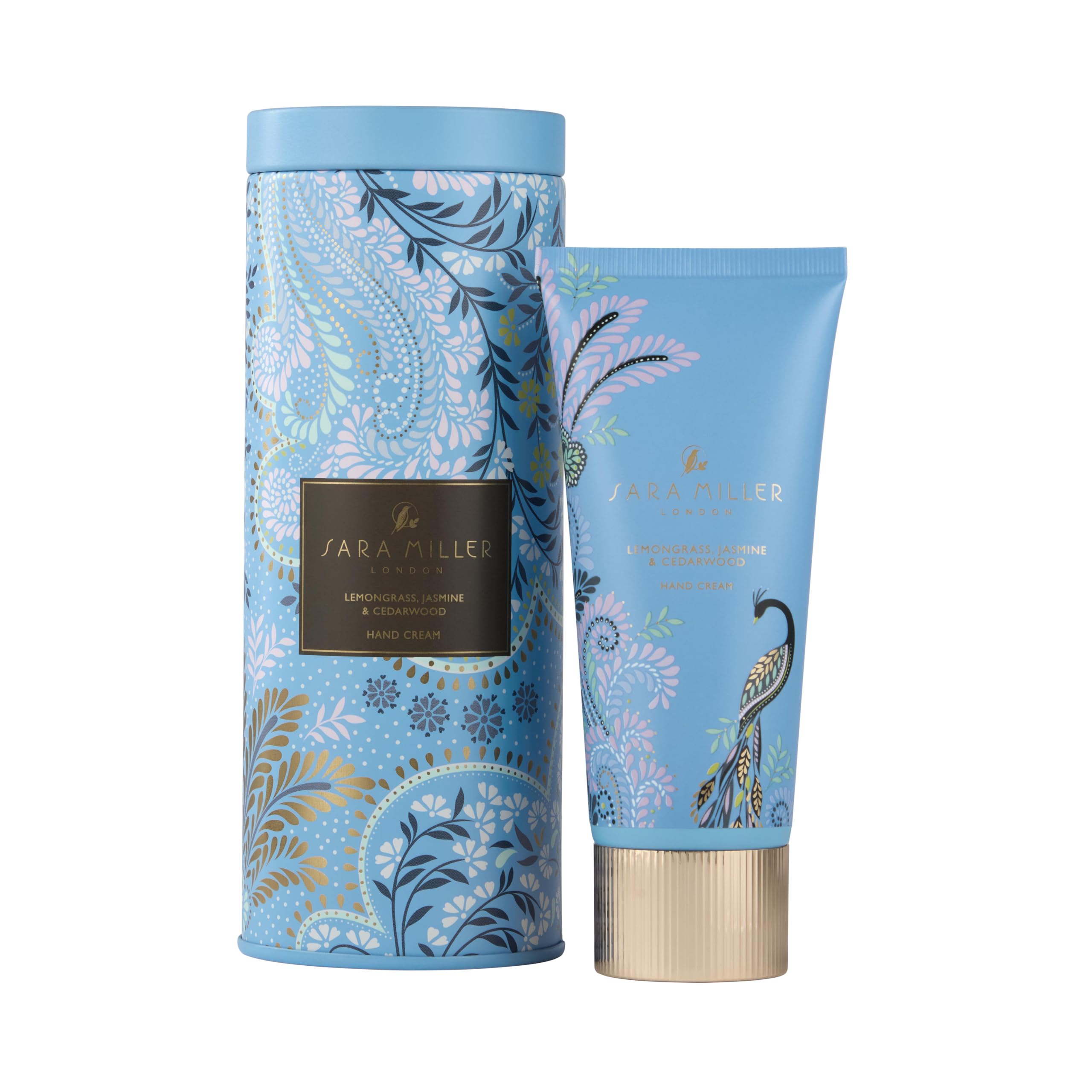 Sara Miller London Hand Cream 100ml in a Blue Tin, Shea Butter, Scented with Jasmine and Cedarwood, Skin Moisturiser, Travel Size, Cruelty and Vegan Free, Beauty Gift for Her