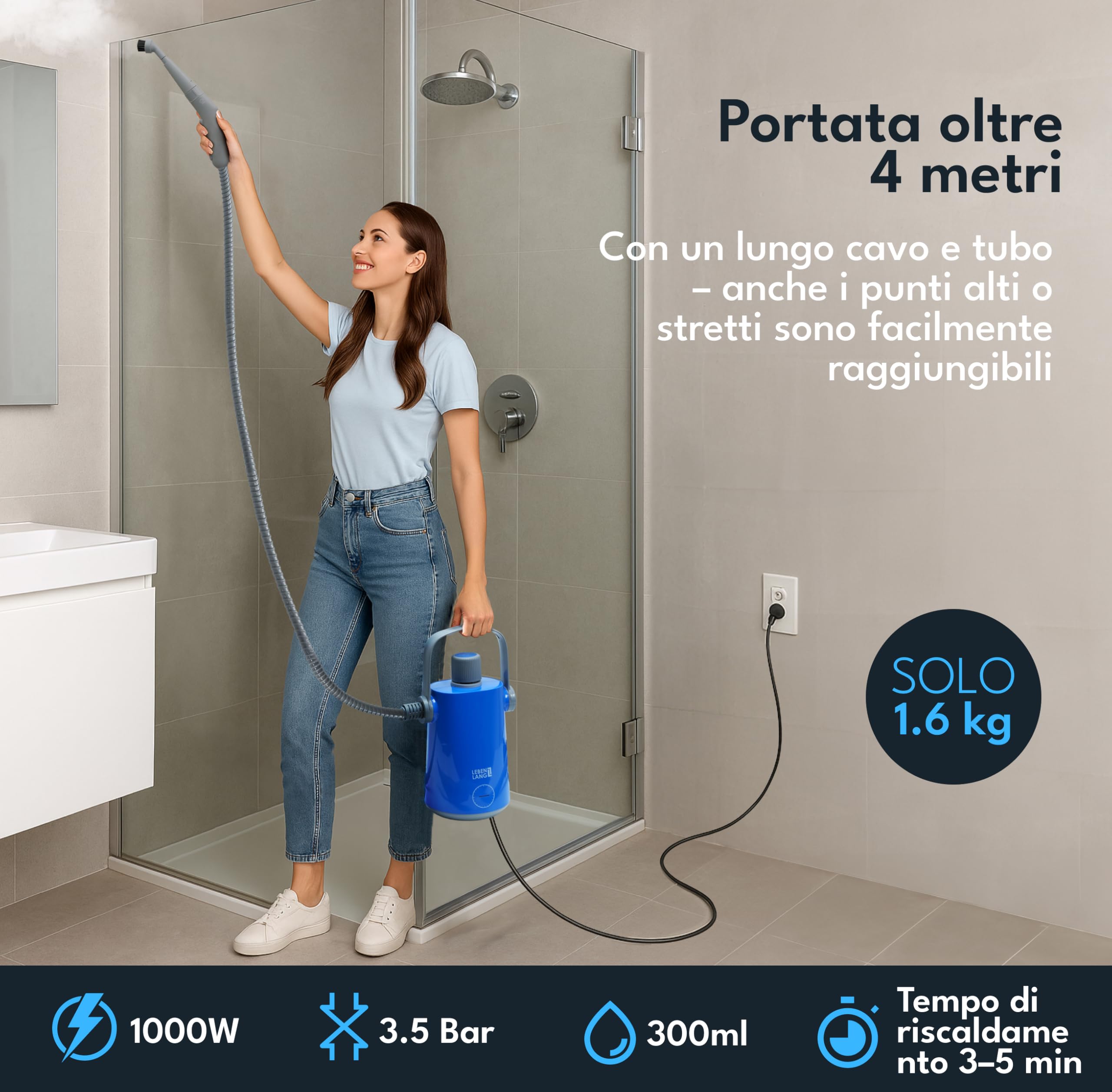 LEBENLANG Pulitore A Vapore Professionale - 130°C, 3,5 bar & 1000W I 12x Accessori I Steam Cleaner Pistola A Vapore per Pulire Casa Pulizia Pulitrice Macchina A Vapore Per Pulizie 100 Gradi Lavavetri