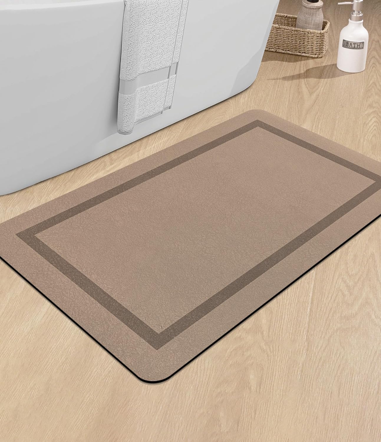 chakme Bathroom Mat Rugs Large 36x24, Ultra Thin Magic Mat Bath Rug Non Slip Bath Rugs Quick Dry Absorbent Bath Mats for Bathroom Floor, (Beige, 36"x24")