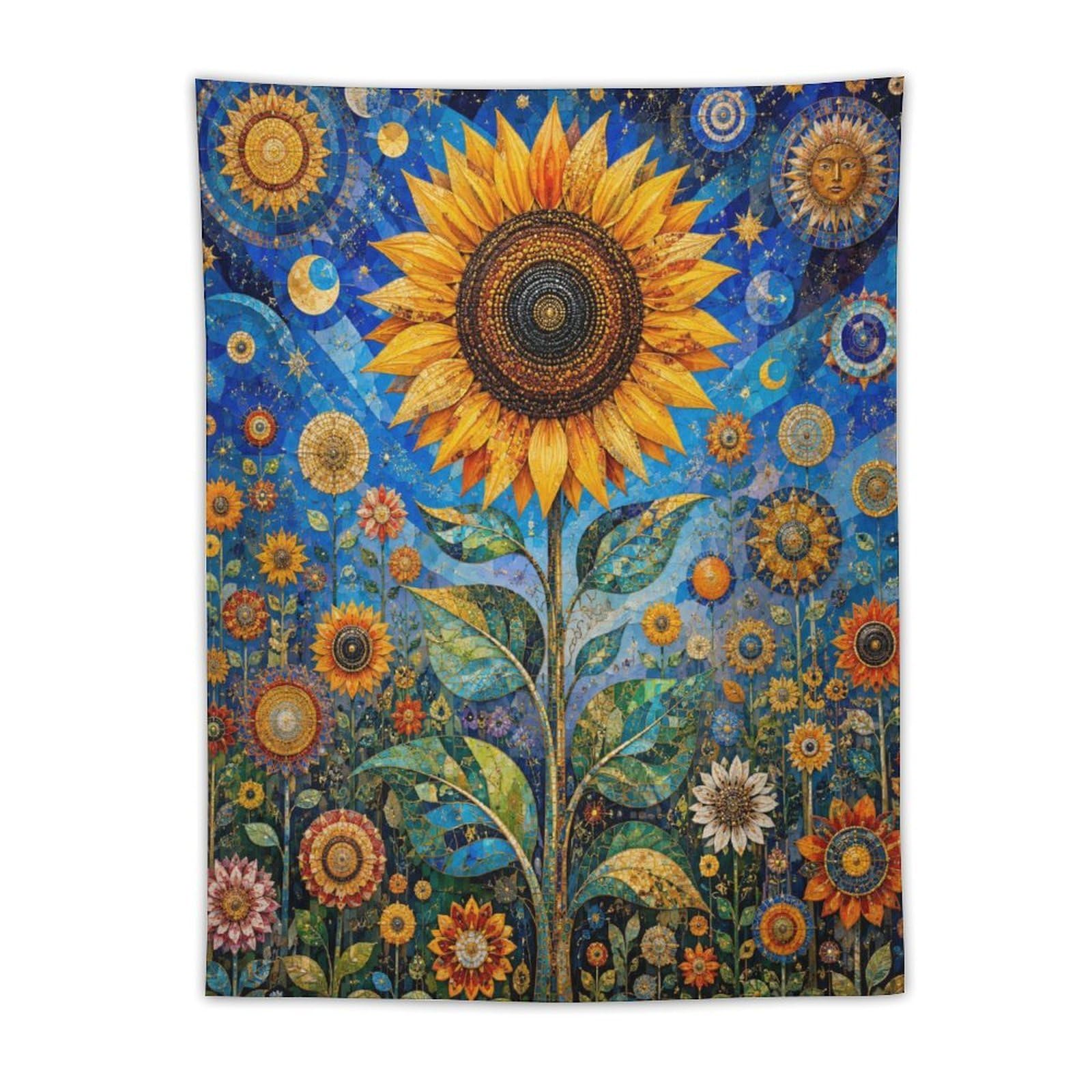 W7C8U2X3 Stained Glass Sunflower Wall Tapestry, Mosaic, Room Divider