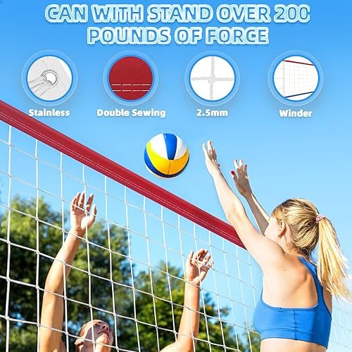 Miniatura 9 de Red profesional de voleibol, red de voleibol de piscina con cuerda de alambre de avión, 32 pies x 3 pies, para interiores y exteriores (sin postes)