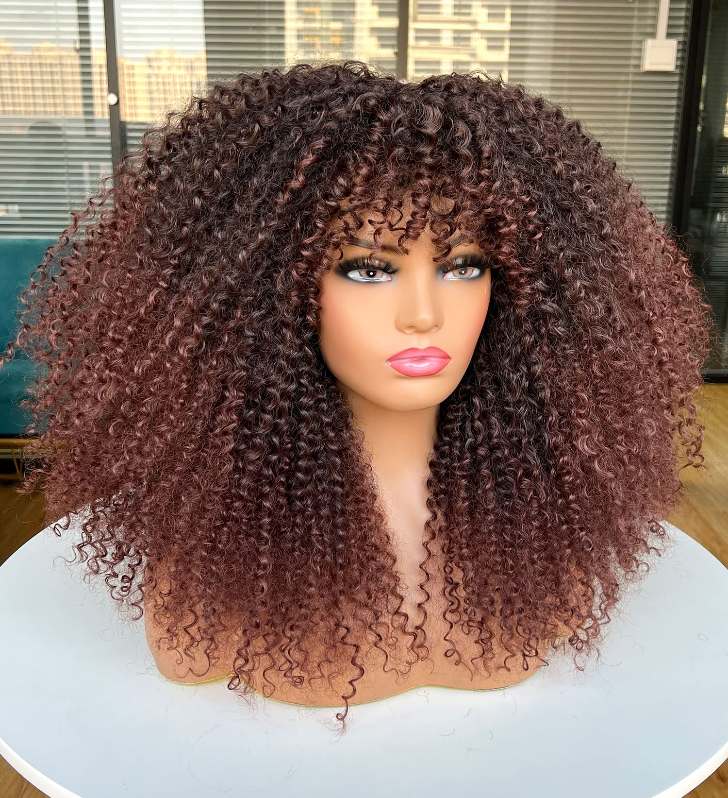 Amazon.com : Sweece Long Curly Afro Wig With Bangs for Black  display picture 2