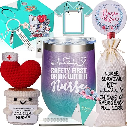 Nurse Gift Box for Women, Nurses Day Appreciation Gifts Set, Nurse Graduation, Nursing School, Nurses' week, RN Practitioner, RG, Wine Tumbler Positive Women Crochet Stuff