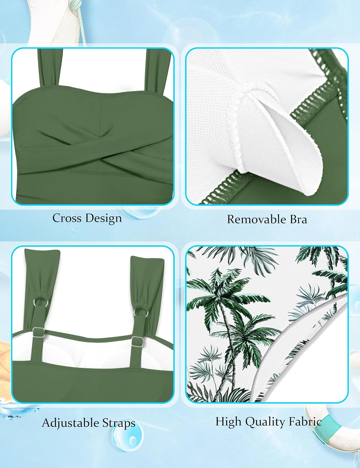 NECIOUS Girls Swimsuits 2 Piece Criss Cross Bathing Suit Drawstring Wide Straps Tankini Sets for 9-16 Years - Image 7