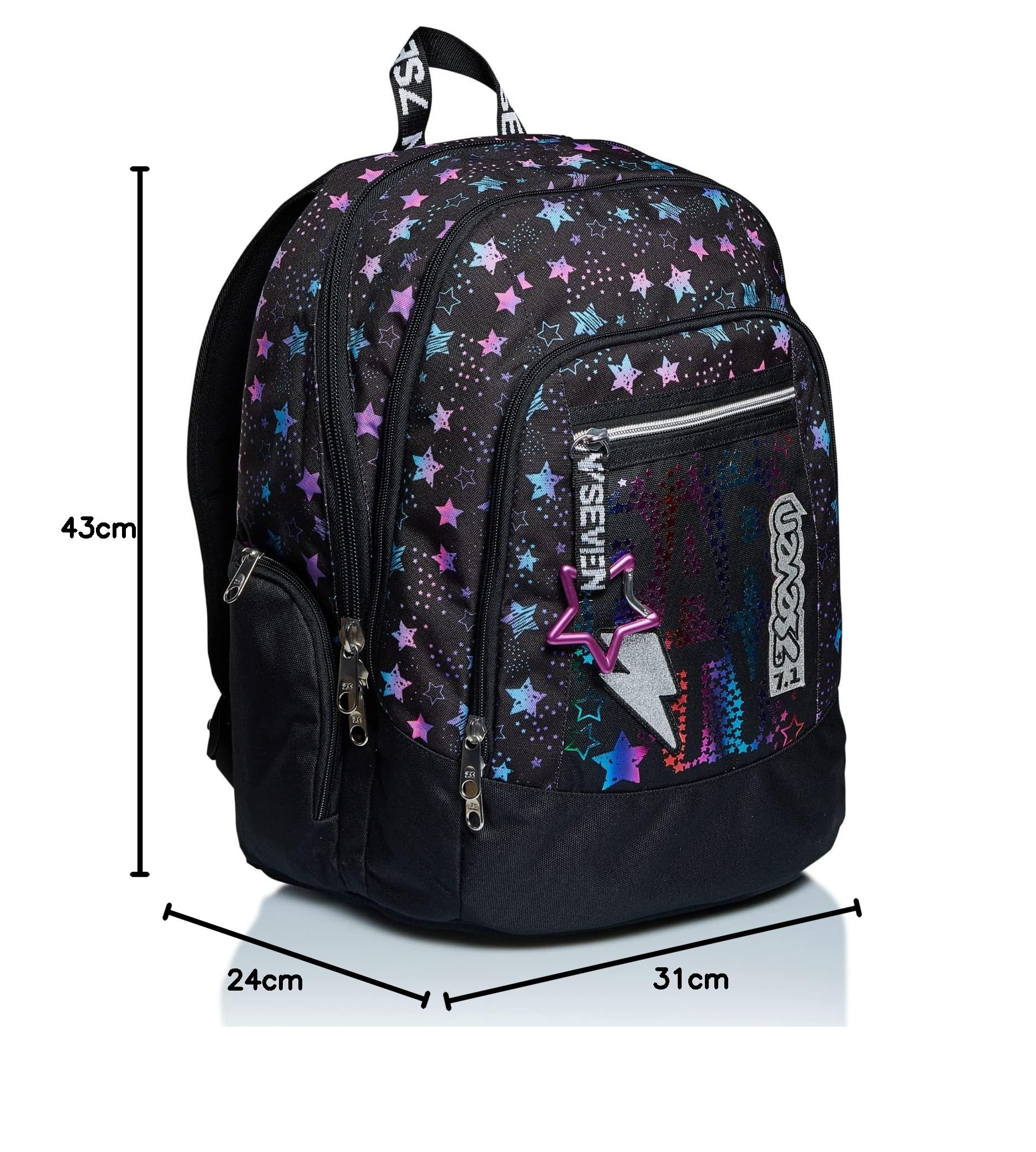 Seven Zaino Advanced, Doppio Scomparto, Tasca porta pc, Tasche multifunzione, Scuola e tempo libero, Bambini e ragazzi