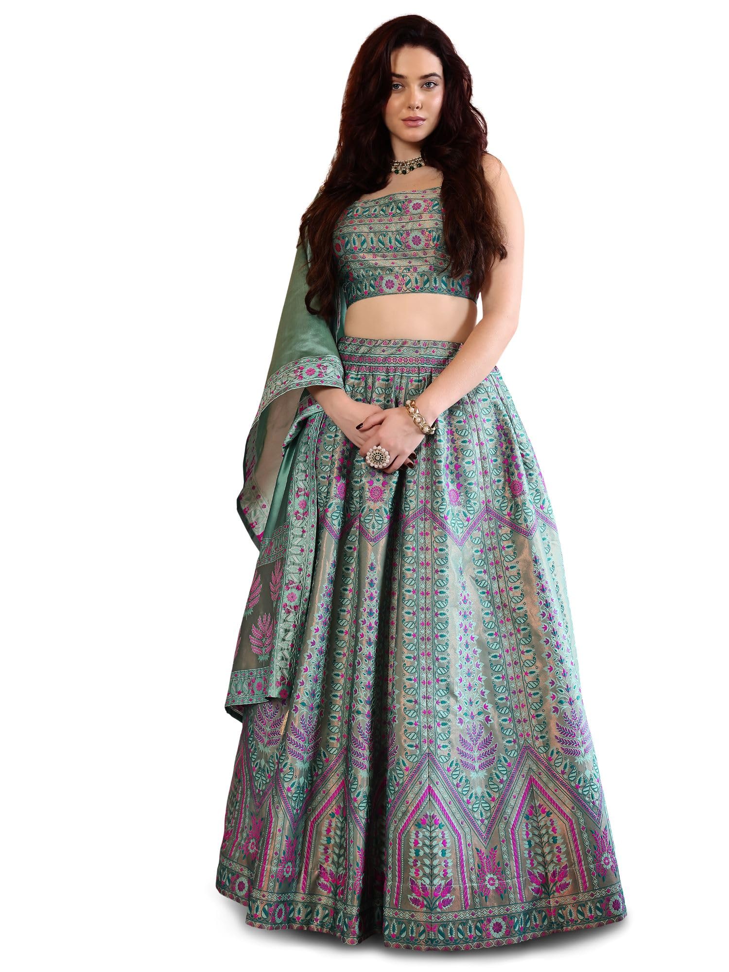 PURVAJA Damskie Kanjivaram Semi Stitched Lehenga Choli (Sirat)