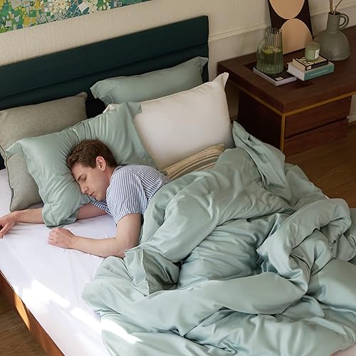 Miniatura 3 de Bedsure Juego de funda de edredón refrescante King  Juego de funda de edredón híbrida de algodón de eucalipto lyocell sedoso y transpirable para