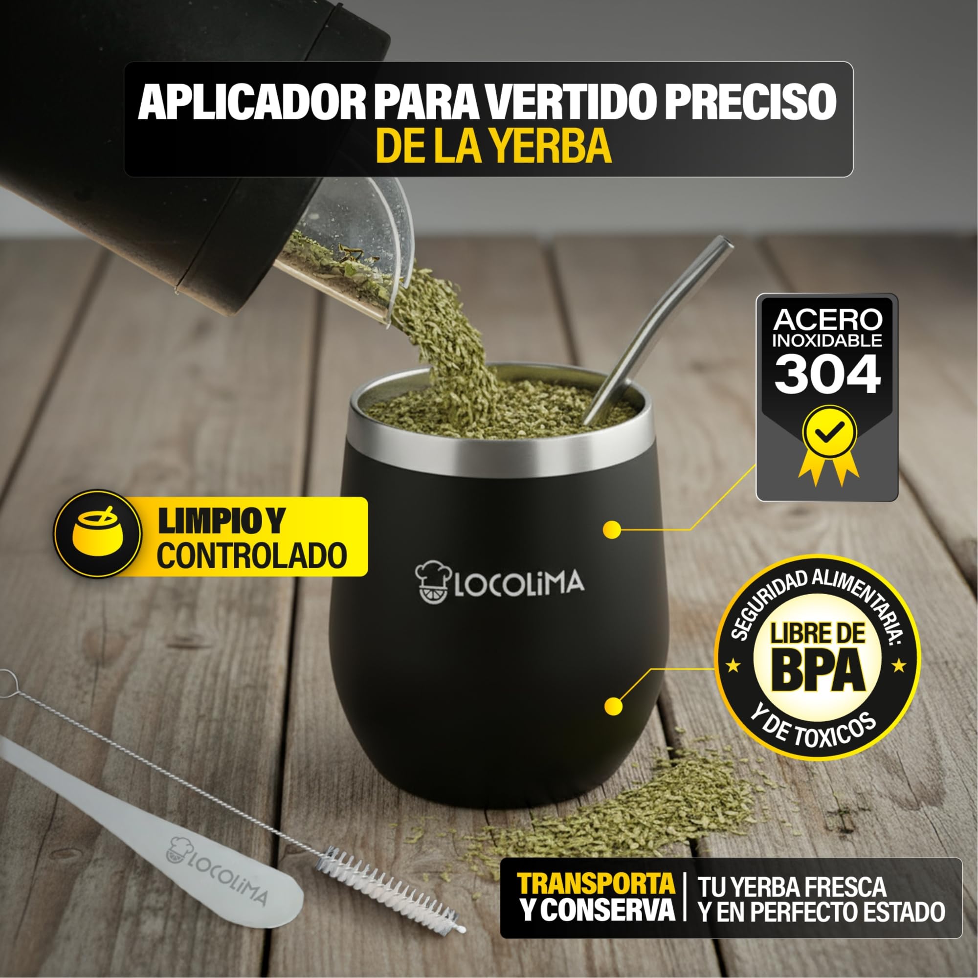 Kit Mate Argentino Premium 10 Piezas, Termo Mate 1L Doble Pared de Acero Inoxidable, 2 Vasos (250ml y 350ml con tapa) Bombillas, Porta Yerba, Separador Yerba y Prensa el Autentico Set de Mate