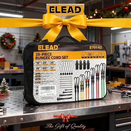 Miniatura 17 de Cuerdas elásticas resistentes al aire libre: 20 piezas de cuerdas elásticas de goma premium con ganchos en un tarro de almacenamiento incluye cuerda