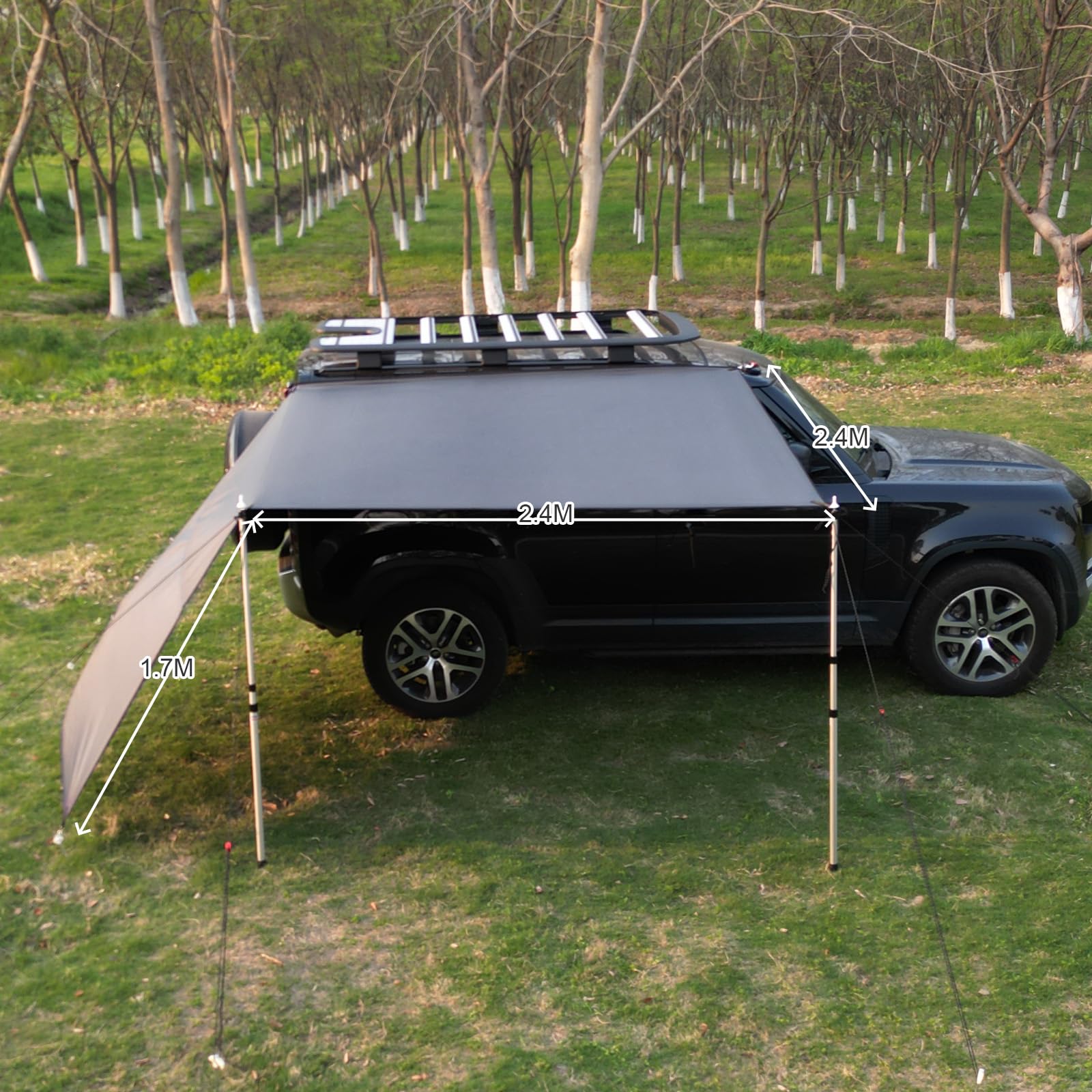 SHADPLUS Auto Markise,Sonnensegel Auto mit Seitenwänden,Sonnensegel Mit Keder,2 Keder mit Ø 4.8& 6.8mm，Wasserdicht Auto Vorzelt geeignet für SUV, Van und Kleiner Wohnwagen, Keder oder Saugnapf Montage