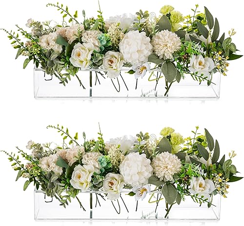 Glasseam Jarrón de acrílico transparente, juego de 2 jarrones rectangulares largos para centros de mesa, jarrones decorativos rectangulares