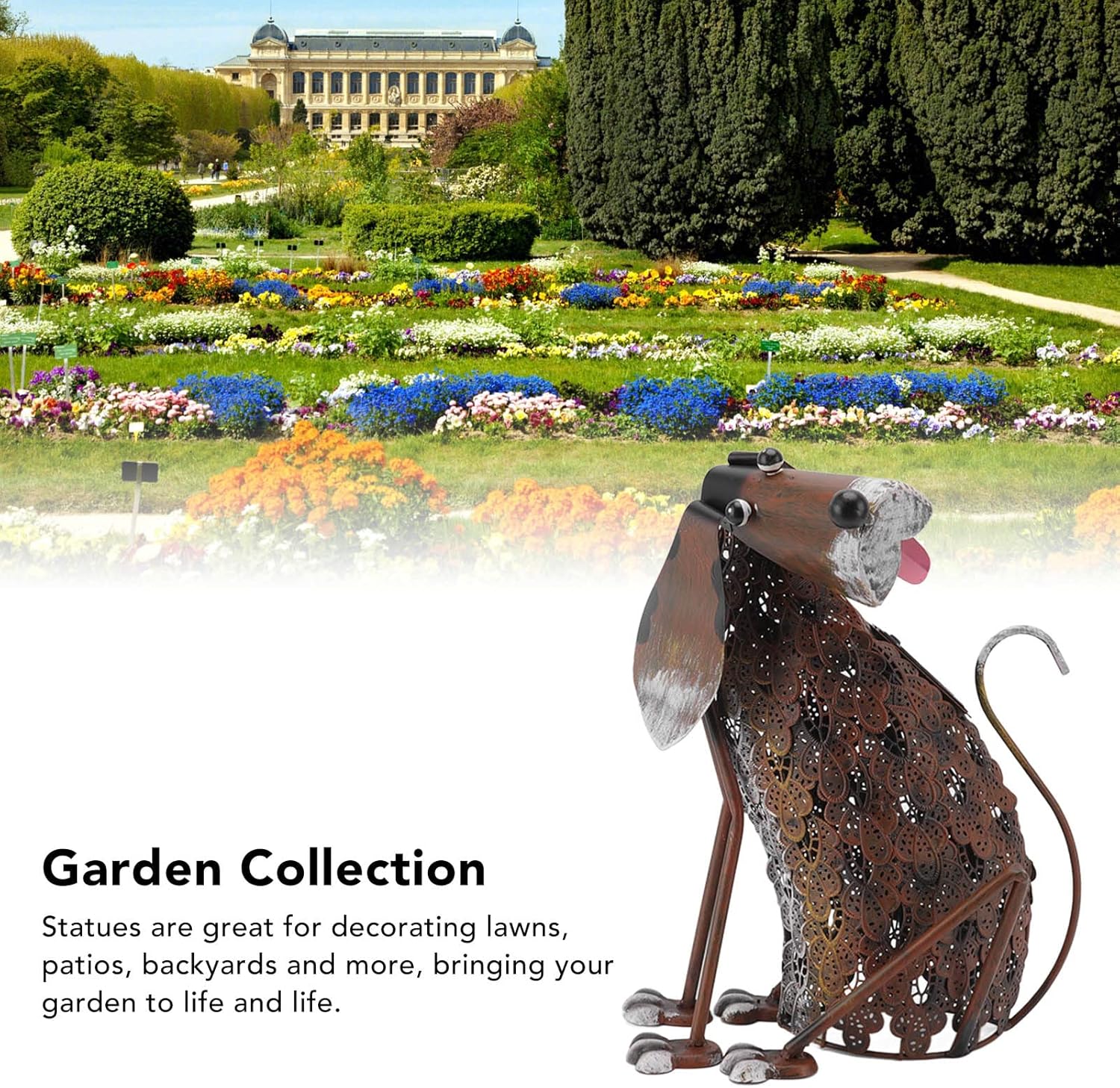 Tefola Garden Decor, Dog Statue Iron Retro Waterproof Vivid Shape Garden Decoration with Solar Powered LED Light for Courtyard