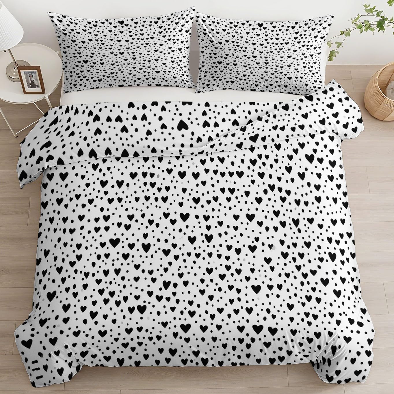 Housse de couette 140x200 cm avec 2 taies d'oreiller en microfibre blanche à cœur